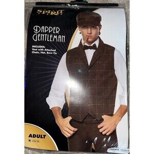 Spirit Halloween Dapper Gentleman L/XL 1920s Costume Vest, Hat, Bow, Chain